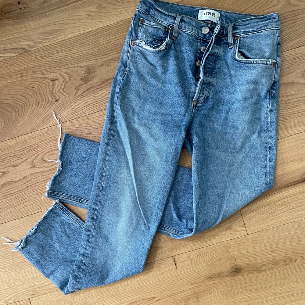 AGOLDE Riley High Rise Straight Distressed Jeans